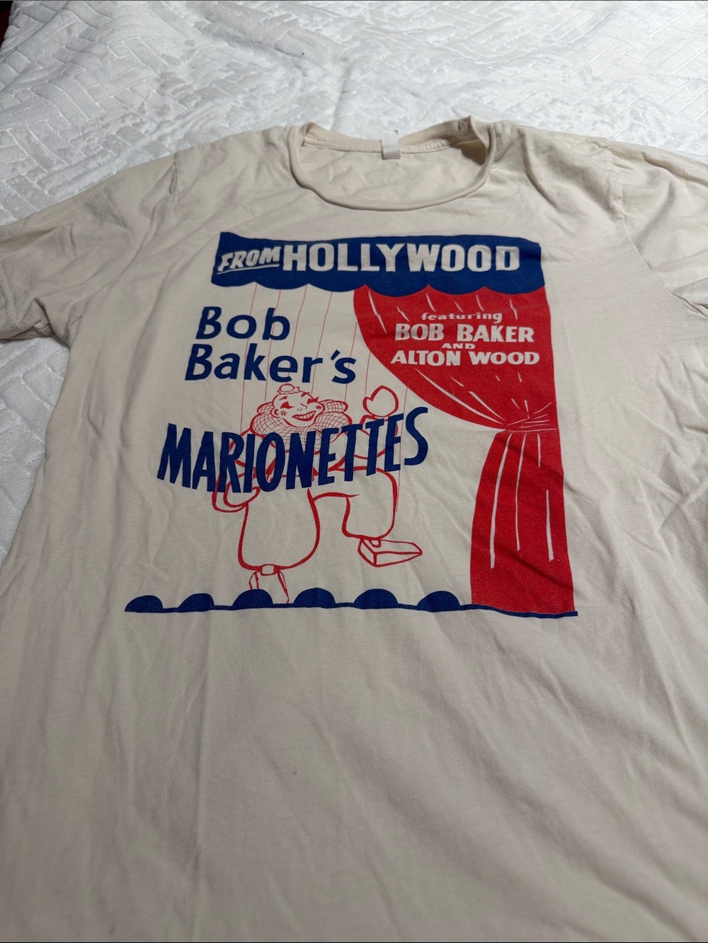 Bob Baker's Marionettes Graphic Tee - Cream with Red & Blue Print
